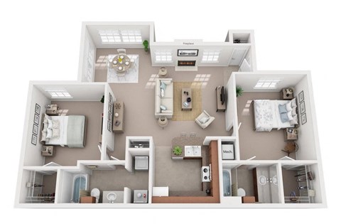 Floor plan for 2 beds, 2 baths, 1108 sqft